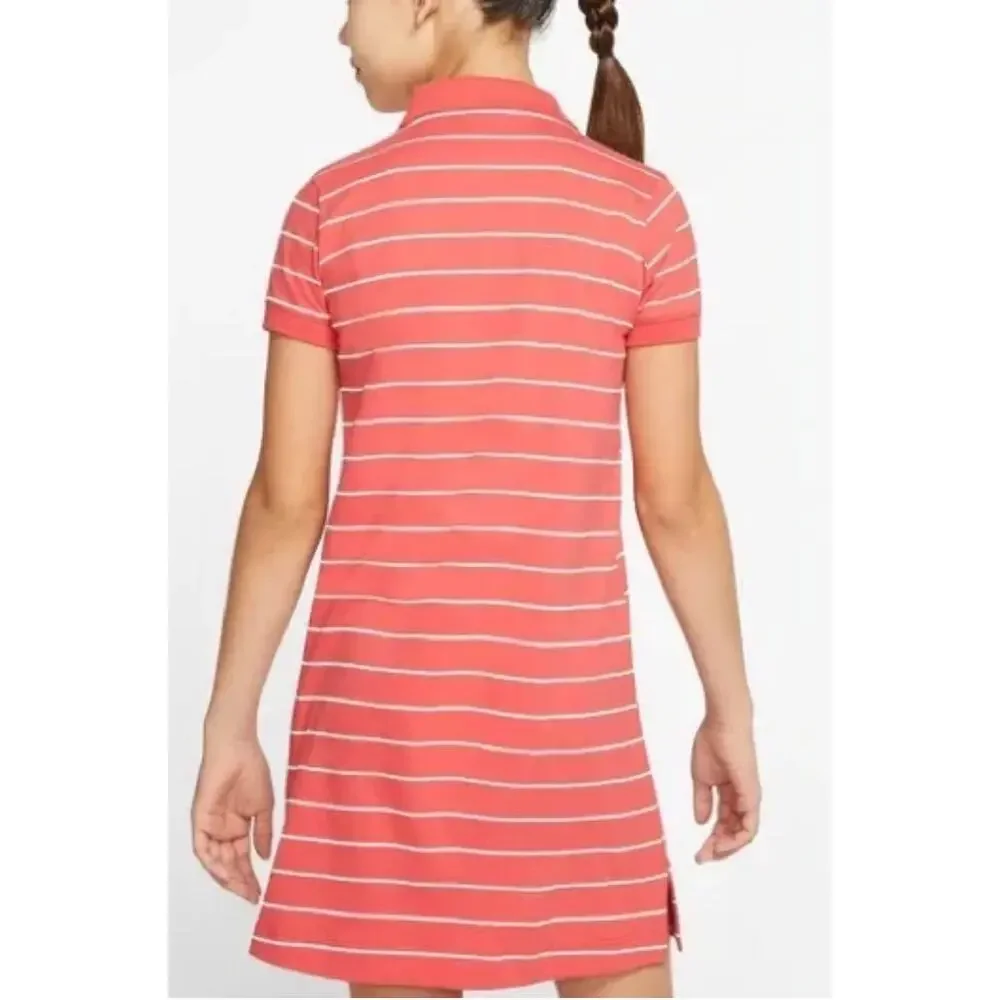 NIKE Girls Red White Stripe Short Sleeve Cotton Golf Polo Dress LARGE